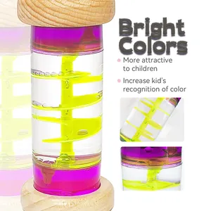 Mainan sensor jam pasir minyak tabung Fidget warna-warni cairan gerak Bubbler Timer mainan kayu untuk anak-anak