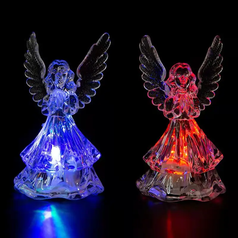 Lampu malam LED malaikat warna-warni boneka Cherubic sayap kristal bercahaya lampu malam ornamen hadiah malaikat LED