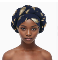 Pañuelo musulmán gorro Turbante mujer pluma oro estampado trenzas turbante gorra para mujer Moda Africana señora cabeza envolturas