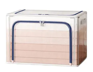 Waterproof Clear Pvc Cloth Storage Bin Collapsable with Lid 66L Folding Storage Box Organizer Closet Systems & Organizers