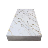 Panneau Mural de Décoration Intérieure en PVC, Motif Marbre Imperméable, Ignifuge, Surface Brillante Élégante, Dorée et Tendance
