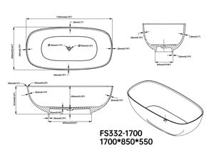 Baignoire autoportante ovale en résine de pierre Maydon, 1700 mm, écologique, durable, sécurité, blanc mat, style villa, drain - Product Image 6