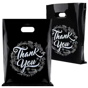 Custom PE black perforated carry retail poly plastic packaging shopping bags