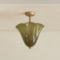 Lustre créatif en verre en forme de fleur, petite lampe décorative en cuivre pour chambre à coucher, lustre contemporain en verre pour salle de bain