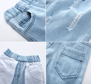 Pantaloncini in denim per neonati, tinta unita, estivi, morbidi, con fori, per la spiaggia, <span class=keywords><strong>abbigliamento</strong></span> per bambini - Product Image 3