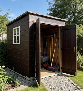 Abri de jardin en PP avec double <span class=keywords><strong>porte</strong></span>, capacité 5x5 pieds, écologique, pour extérieur, avec éclairage et ventilation - Product Image 1