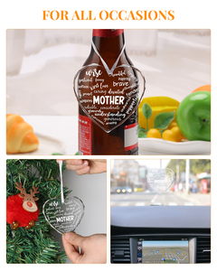 Adorno de cristal acrílico en forma de corazón, regalo para el Día de la Madre, con palabra personalizada impresa, colgante para coche, decoración del hogar, Navidad - Product Image 5