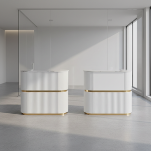 New Best Selling Custom Modern Wood Reception Desk for Office Building Small Circular Reception Counter Design - Product Image 2