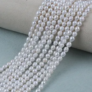 5-6mm White Rice Fresh Water Akoya Pearl Strand Beads For Jewelry Making