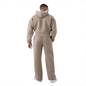 Ensemble de survêtement beige à capuche pour homme, couleur unie, coupe décontractée, sweat-shirt et pantalon de jogging longs, tenue d'automne, grandes tailles - Product Image 1