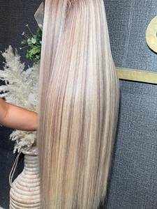 Capelli Vergini Brasiliani Remy Allineati alla Cuticola, <span class=keywords><strong>Biondo</strong></span> Cenere con Riflessi, Lisci, Nodi Decolorati, Lunghi 30 Pollici, HD Grande/Piccolo - Product Image 5