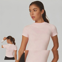 Haut de sport pour femme, coupe ajustée, extensible, séchage rapide, manches courtes, col rond, sans coutures, pour yoga et entraînement