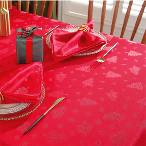 Árbol de Navidad rojo tejido Jacquard Damasco resistente a las arrugas fácil cuidado impermeable mantel de Navidad para mesa de fiesta - Product Image 5