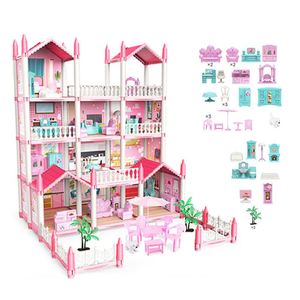 ชุดของเล่นบ้านตุ๊กตาขนาดเล็กทันสมัยของใช้ในครัวของเล่นหวายสีขาวแบบทำมือบ้านตุ๊กตาขนาดใหญ่พร้อมตุ๊กตาเด็กผู้หญิง - Product Image 1
