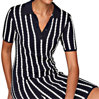 Vente en gros OEM Robe d'été en tricot à manches courtes et col polo à rayures torsadées pour femmes Robe pull en tricot de coton biologique pour femmes