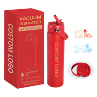 Bouteille d'eau sport isotherme sous vide de 25 oz avec couvercle à paille, certifiée LFGB REACH, en acier inoxydable