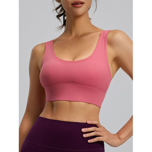 Sujetador deportivo rosa de alto soporte para entrenamiento, yoga, fitness, sin costuras, elástico, transpirable, con espalda cruzada, top deportivo para mujer - Product Image 1