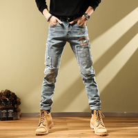 Nouveau pantalon décontracté en jean pour homme 2024, coupe droite, imprimé graffiti artistique, style streetwear, effet usé urbain, collection automne