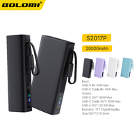 Batterie externe OEM d'usine haute capacité 20000 mAh avec câble intégré, chargeur rapide 65W, puissance élevée pour smartphone et ordinateur portable