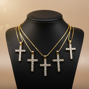 <span class=keywords><strong>Collar</strong></span> con Cruz Ankh de Acero Inoxidable 316 con Circonitas Cúbicas y Cadena de Eslabones Chapada en Oro de 18K, Joyería Religiosa para Mujer - Product Image 1