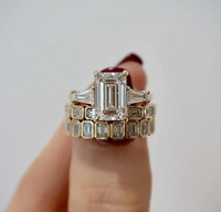 925 Sterling Silver Emerald Cut Moissanite Alliance 14K Plaqué Or Lunette Réglage Éternité Bague Marque Bijoux De Luxe