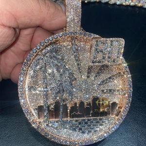 힙합 버스 다운 팜 트리 조각 바게트 모이사나이트 펜던트 맞춤형 래퍼 아이스 아웃 편지 펜던트 쥬얼리 - Product Image 3