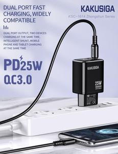 Chargeur rapide numérique KAKUSIGA 2026 à double <span class=keywords><strong>port</strong></span> PD25W+QC3.0 (EU) avec plusieurs protections et compatibilité de tension mondiale - Product Image 3