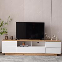 Meuble TV minimaliste moderne avec 5 portes et étagère de rangement ouverte, console multimédia en bois massif pour salon
