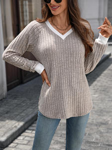 Suéter de Punto Acordonado, Cuello en V, Holgado, Manga Larga, Transpirable, Informal, Nuevo para Verano - Product Image 4