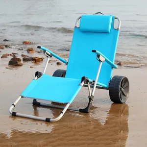 Tumbona portátil para exteriores, sillas de playa plegables con ruedas de dosel, para acampada, Wagon, venta al por mayor