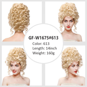 Thời Trung Cổ Châu Âu ngắn xoăn đầu bao gồm Halloween Tóc Giả lễ hội vàng tóc giả cos mũ cao cổ điển nữ Tòa Án - Product Image 5