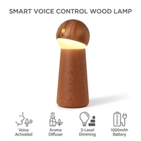 Lampe de table LED moderne en bois à commande vocale intelligente, blanc cassé, batterie rechargeable 1000 mAh, base séparable, gradation tactile