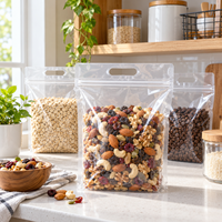 Pochette de conservation alimentaire transparente avec poignée, sac refermable à fermeture éclair, sac autoportant pour l'emballage de grains de café et de produits secs