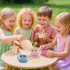 Service à thé en silicone pour petites filles, enfants, tout-petits, service à thé avec théière, tasses, accessoires de cuisine, cadeau de Noël, cadeau d'anniversaire - Product Image 6