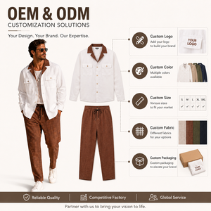 Conjunto de 2 Piezas con Aspecto de <span class=keywords><strong>Lino</strong></span> para <span class=keywords><strong>Hombre</strong></span>, <span class=keywords><strong>Camisa</strong></span> de Manga Corta <span class=keywords><strong>y</strong></span> Pantalones con Cordón, Ropa de Resort al Por Mayor, Diseño Personalizado OEM - Product Image 2