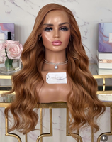 Peluca de Cabello Rizado Vietnamita Remy Virgen con Cutícula Alineada, Frontal de Encaje Transparente para Mujer, con Reflejos Jengibre y Castaño, 13x4