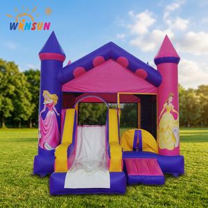 WINSUN Inflatable V Shape Princess Bouncy Castle with Slide and <b>Trampoline</b> Fireproof & Waterproof Easy Setup - Product Image 1
