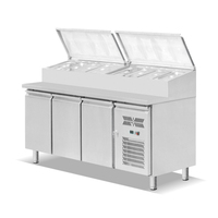 Table de préparation réfrigérée pour pizzas et sandwichs avec plateau en marbre, prix usine, refroidissement par air, certifiée CE AISI304, comptoir réfrigéré pour pizzas