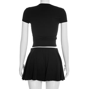 Viviblook Q26ST030 Ensemble d'été pour femmes, nouveau top court sexy à manches courtes, coupe ajustée, jupe mini à découpes en forme de cœur, ensemble deux pièces - Product Image 4