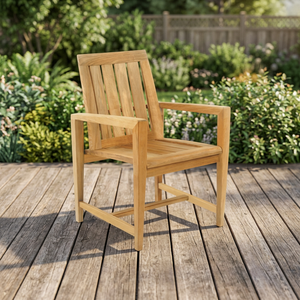 Fauteuil de salle à manger d'extérieur moderne et minimaliste en teck massif – Écologique, durable, confortable, empilable et résistant à l'eau - Product Image 3