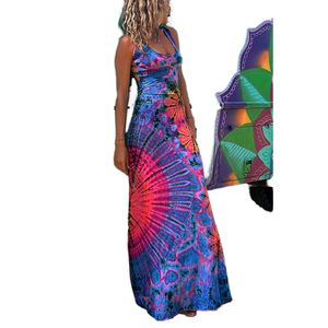 Robe longue décontractée d'été 2024 à imprimé floral, sexy, taille naturelle, sans manches, dos nu, pour la plage - Product Image 1