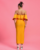 Ocstrade Robes De Noite Orange Robes de pansement pour femmes Robe de soirée élégante à volants sur l'épaule Robe de soirée avec fente