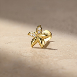 Gold Plated S925 Sterling <b>Silver</b> Single Stud <b>Earring</b> Flower Design with CZ Stone <b>Cartilage</b> Piercing Jewelry for Women - Product Image 4