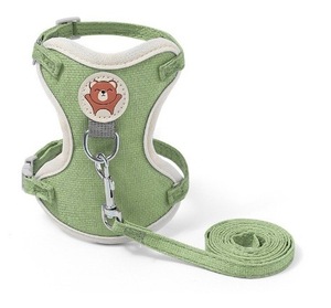 Arnés Ajustable Verde para Perro con Diseño de Oso de Dibujos Animados y Correa a Juego, Cierre de Hebilla Acolchada - Product Image 4