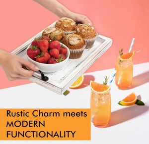 Mộc mạc 2 làm tổ hình chữ nhật đau khổ Trắng kết thúc Bàn cà phê & Ottoman phục vụ khay với xử lý - Product Image 4