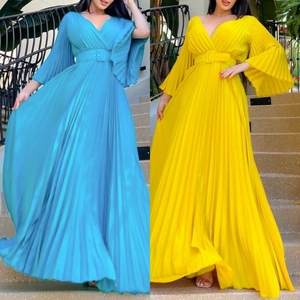 C8478 último diseño elegante vestido de noche con cuello en V manga larga vestidos largos de graduación hombro flor vestidos de dama de honor 2025 - Product Image 2