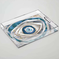 Plateau œil de mauvais œil personnalisé, plateau de service en acrylique œil de mauvais œil, plateau en plastique plexiglas œil de mauvais œil, plateau en lucite œil de mauvais œil, plateau de service œil de mauvais œil avec poignées