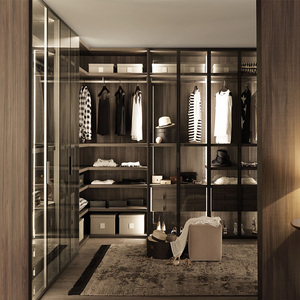 Meubles de maison neufs systèmes de placards modulaires en bois personnalisés abordables armoire-penderie autoportante avec portes en verre - Product Image 2