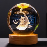 Vente en gros de veilleuse LED boule de cristal 3D 8cm lampes de table électriques USB veilleuse boule de cristal lumineuse décorative pour cadeau d'ami