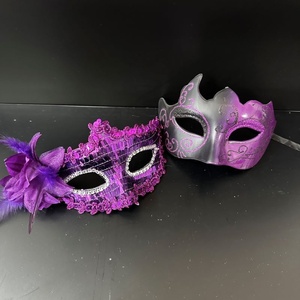 DAMAI Venetian Party Mask Set Half Face Black Lace Masquerade for Couples Plastic Halloween Costume Mardi Gras Mask for Women - Product Image 3